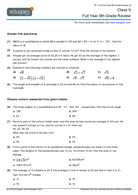 Full Year 9th Grade Review